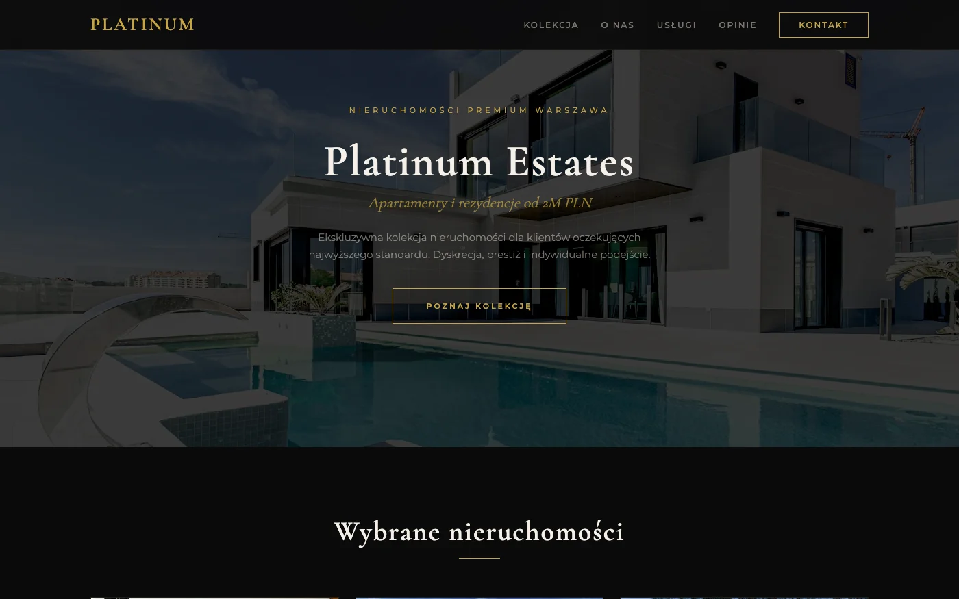 Strona biura nieruchomości, styl Black and Gold