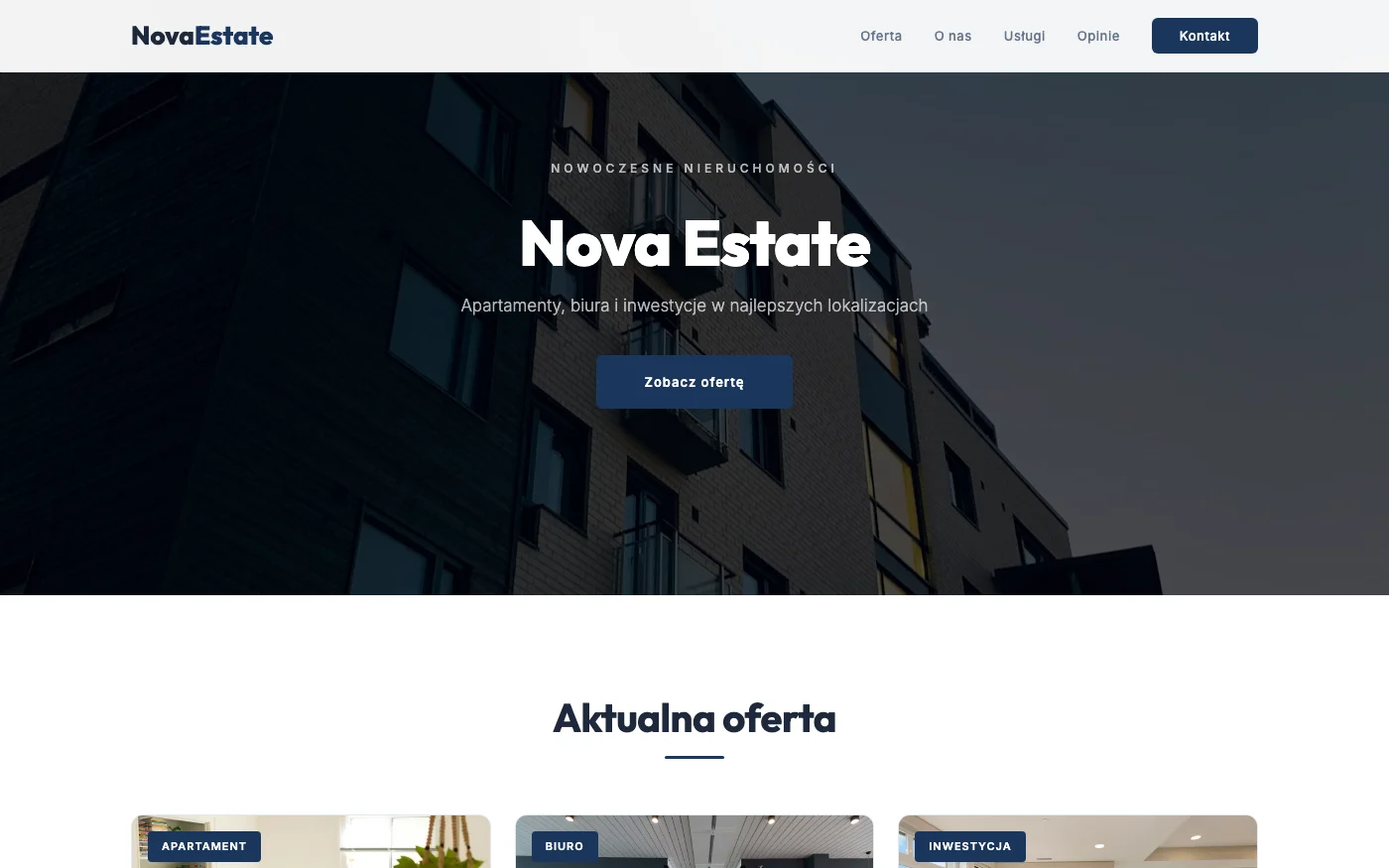 Strona biura nieruchomości, styl nowoczesny